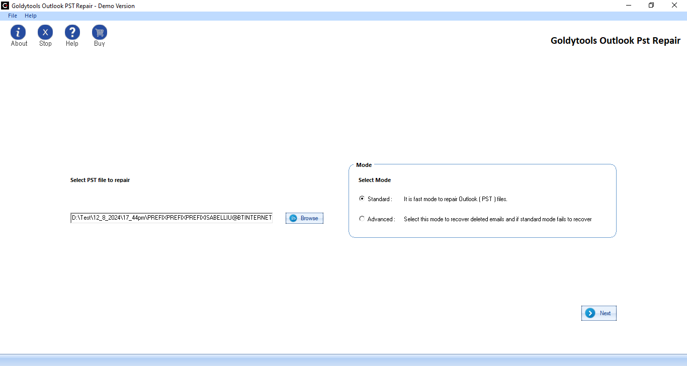 PST file for recovery 