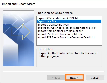 selecting Export to a file