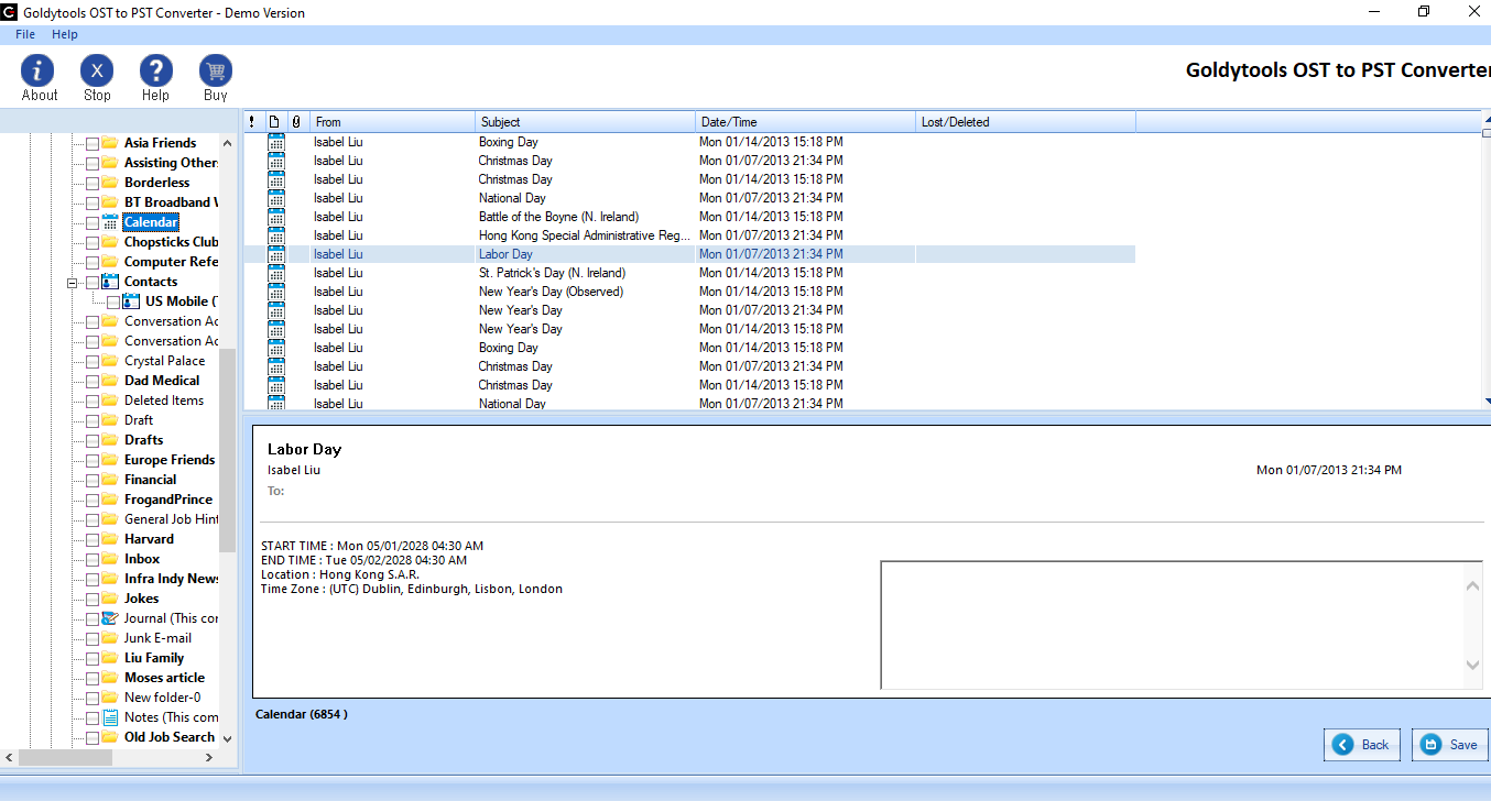 choose the Calendar folder