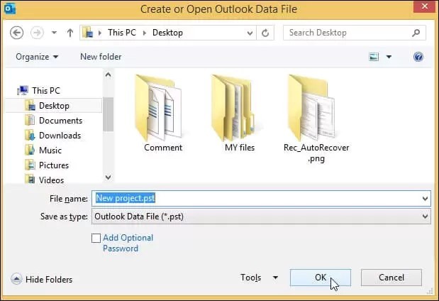 Choose Outlook Data File