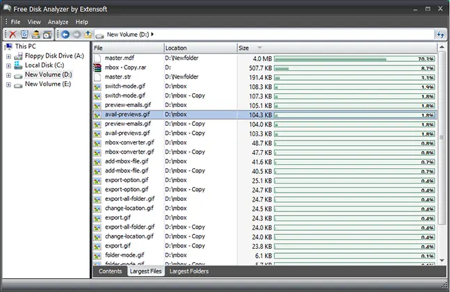 Largest Files view facilitates